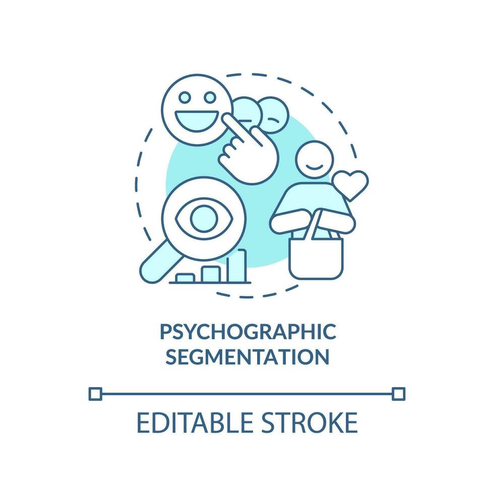 psychographique segmentation bleu concept Icônes ensemble. marché segmentation type abstrait idée mince ligne illustration. isolé contour dessin. modifiable accident vasculaire cérébral vecteur