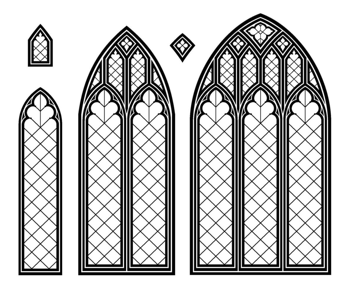 médiéval gothique coloré verre cathédrale fenêtre ensemble vecteur