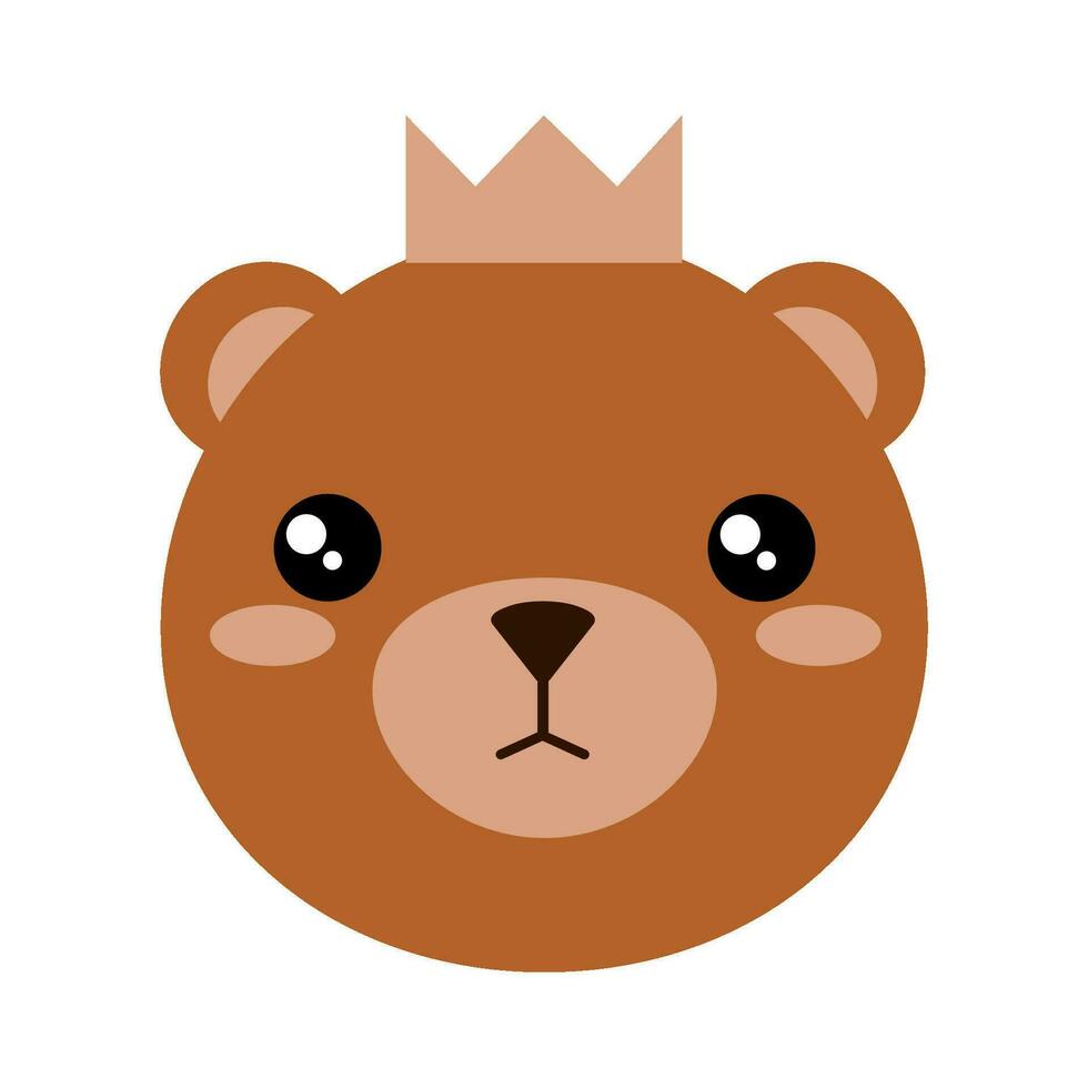 peu bébé ours garçon. personnage de bébé animal visage avec couronne sur diriger. vecteur illustration de ours prince lionceau. impression de nounours ours pour enfants.