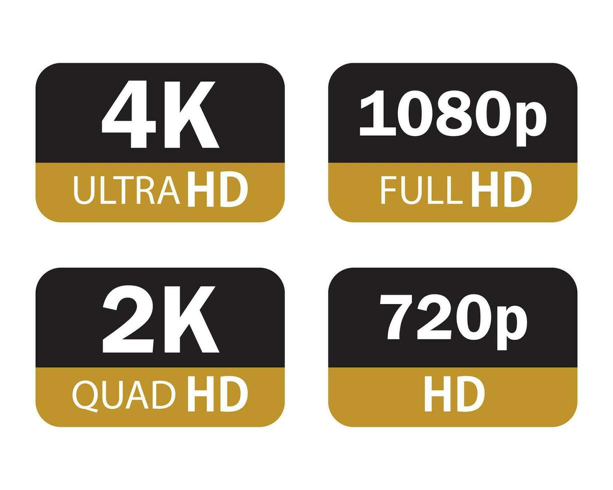 moderne La technologie panneaux. 4k ultra HD , 2k quad HD , 1080p plein HD et 720p HD. vecteur illustration symbole moniteur afficher étiquette