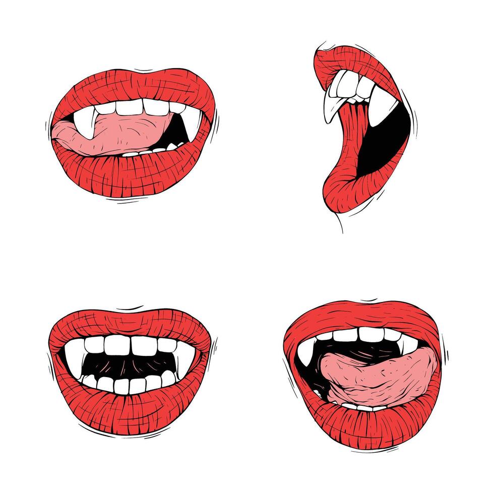 ensemble rouge vampire lèvres collection vecteur