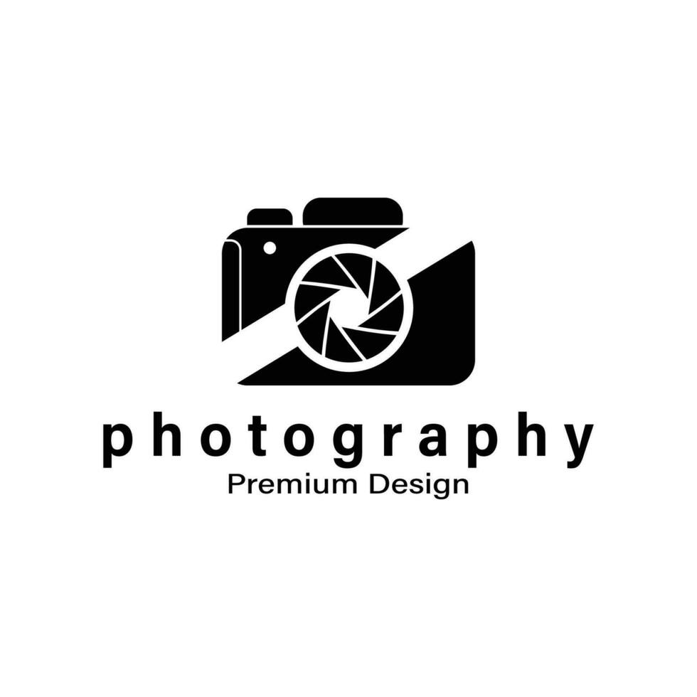appareil photo silhouette avec logo coupé vecteur symbole icône illustration design