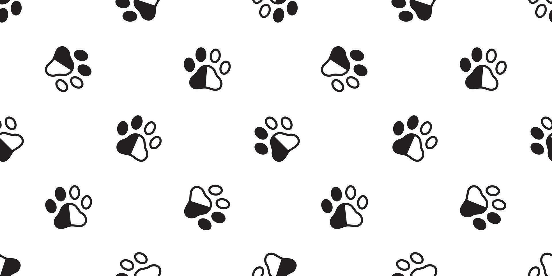 chien patte sans couture modèle vecteur chat empreinte écharpe isolé dessin animé répéter fond d'écran tuile Contexte noir blanc