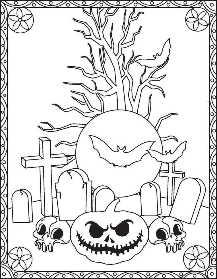 Halloween coloration pages, Halloween coloration pages pour enfants, Halloween illustration, Halloween vecteur, noir et blanc vecteur