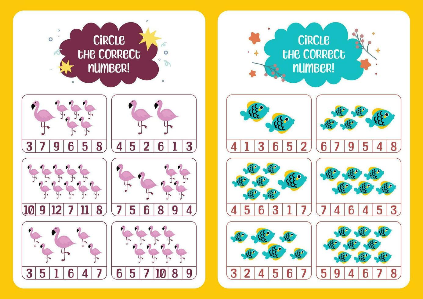 plat conception vecteur mignonne coloré trouver le correct nombre compte pour des gamins activité imprimable