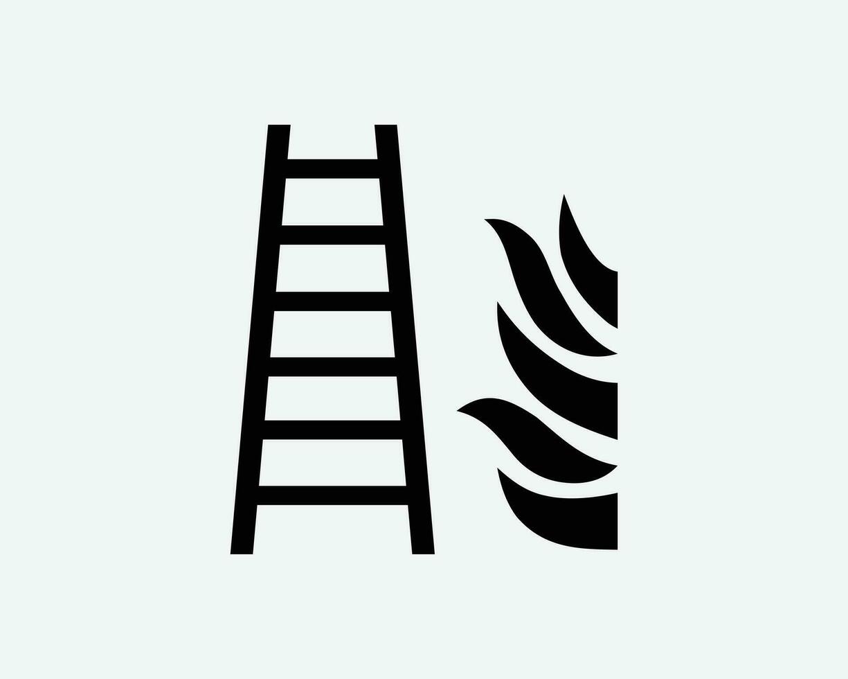 Feu échelle pas lutte contre les incendies équipement outil dispositif noir blanc silhouette signe symbole icône clipart graphique ouvrages d'art pictogramme illustration vecteur