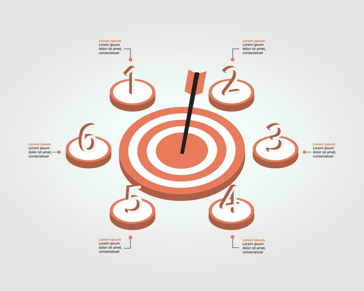 modèle d'objectif pour infographie pour présentation pour 6 éléments vecteur