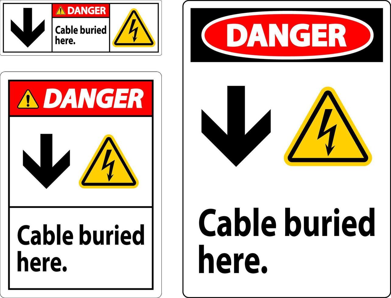 danger signe câble enterré ici. avec vers le bas La Flèche et électrique choc symbole vecteur