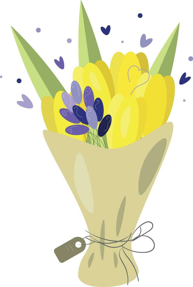 Jaune tulipes, bouquet de fleurs, vecteur illustration sur une blanc Contexte