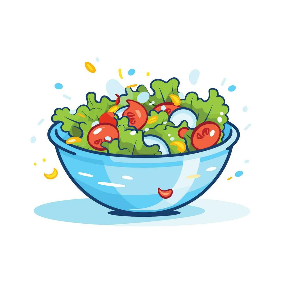 vecteur de une plat icône vecteur de une bleu bol rempli avec salade et tomates