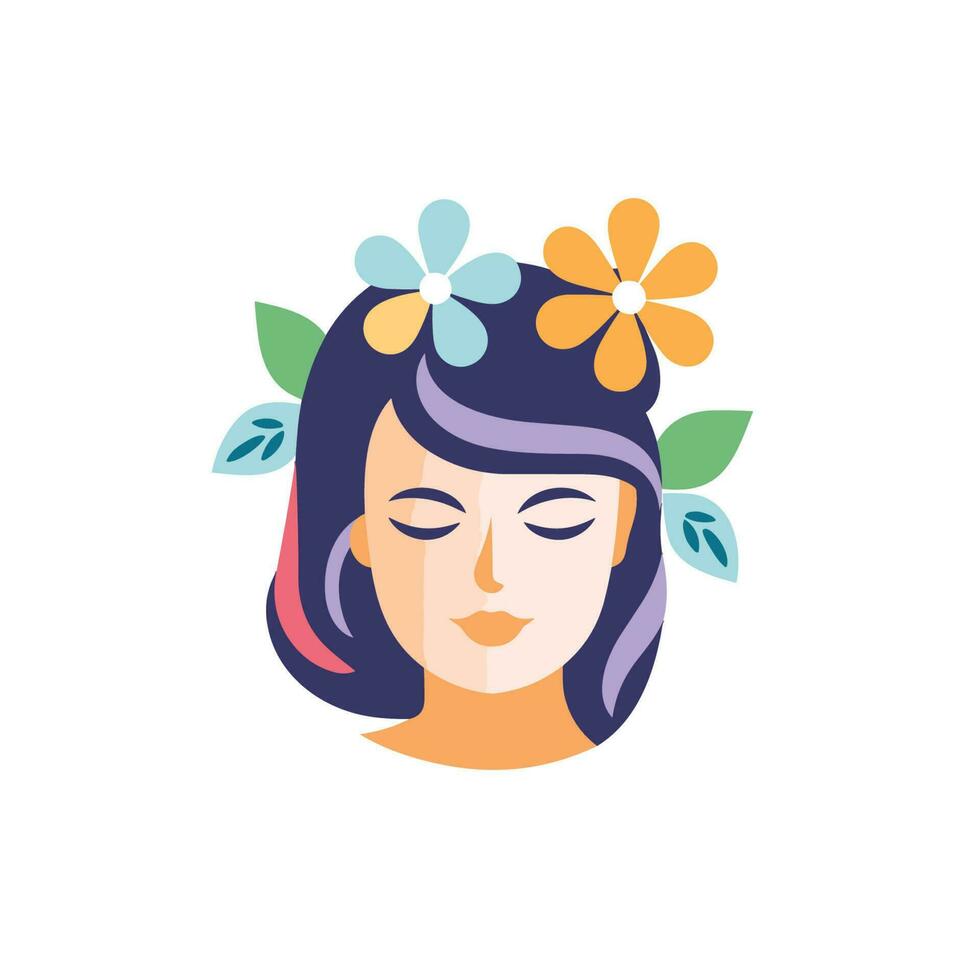 vecteur de une femme avec floral ornements dans sa cheveux