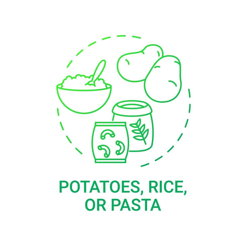 icône de concept de pommes de terre, de riz ou de pâtes. composants sains des repas scolaires. ingrédients sains pour le déjeuner scolaire. illustration de fine ligne d'idée de repas de nutrition complète. dessin de couleur rvb contour isolé vecteur