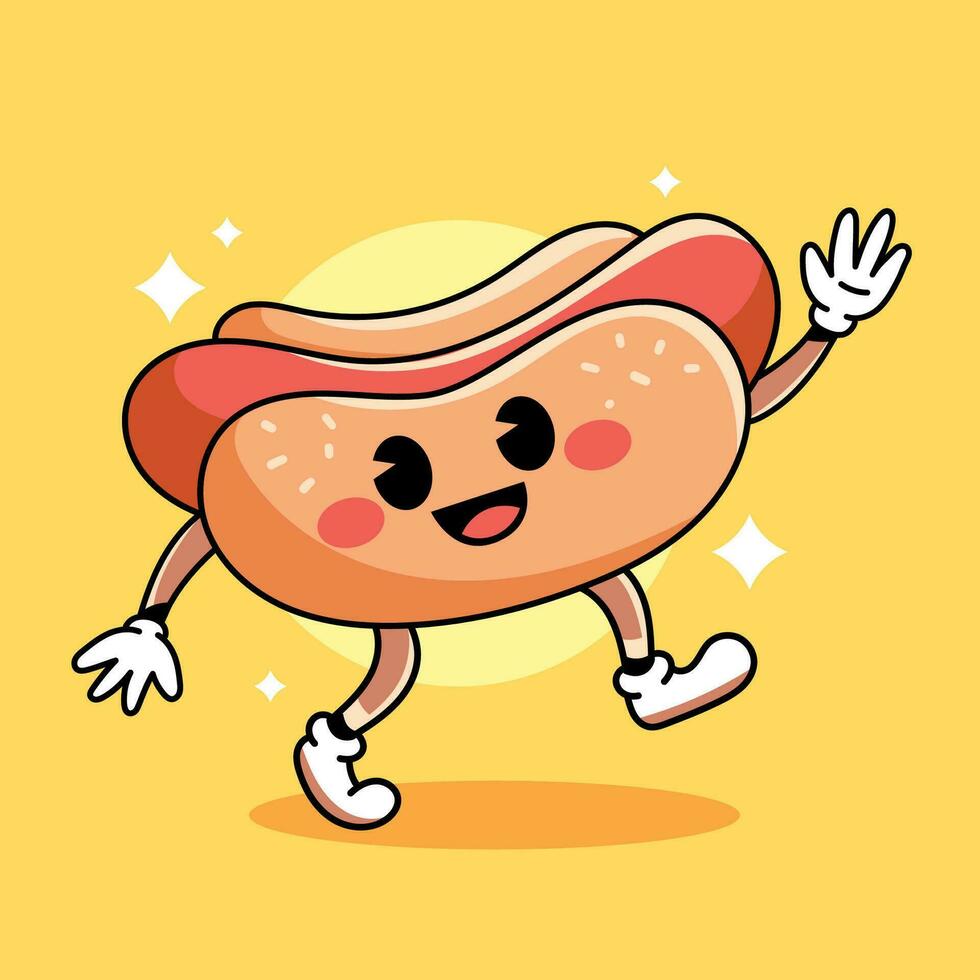 dessin animé content Hot-dog vecteur