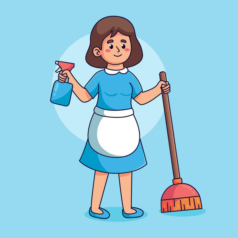 dessin animé femme nettoyage un service vecteur