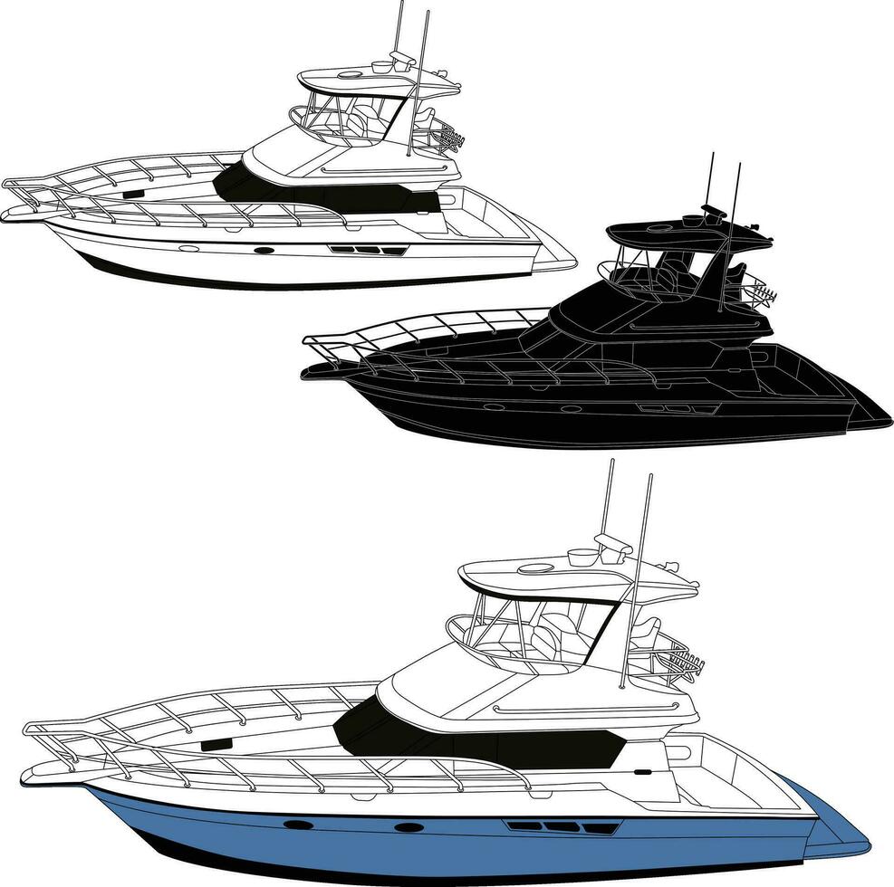 pêche bateau vecteur ligne art illustration