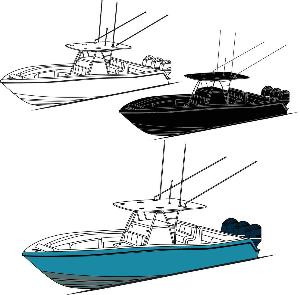 pêche bateau vecteur ligne art illustration