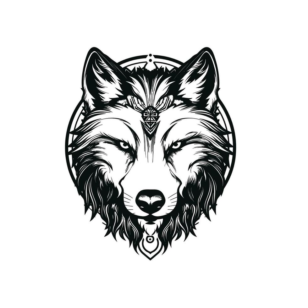 noir Loup visage tatouage conception vecteur