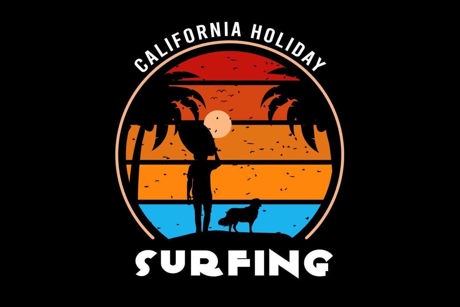 californie vacances surf couleur jaune et bleu orange vecteur