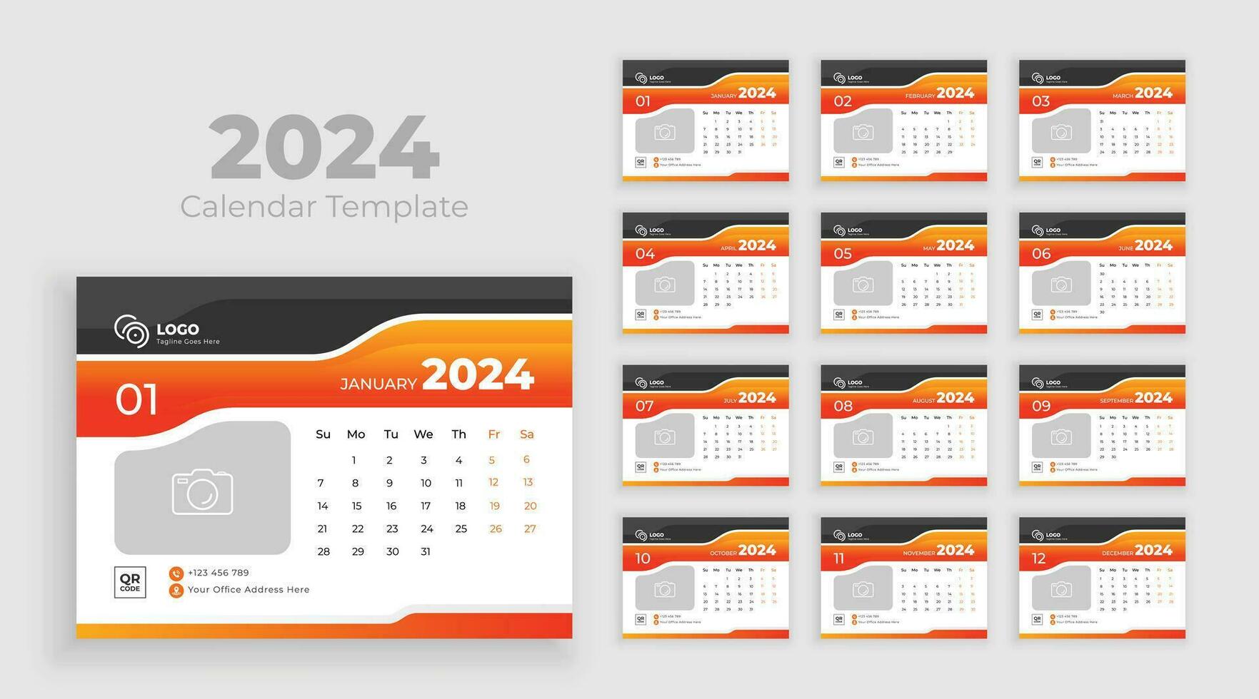 bureau calendrier modèle 2024. minimaliste bureau calendrier 2024 modèle, planificateur, affaires modèle vecteur. la semaine début sur dimanche vecteur