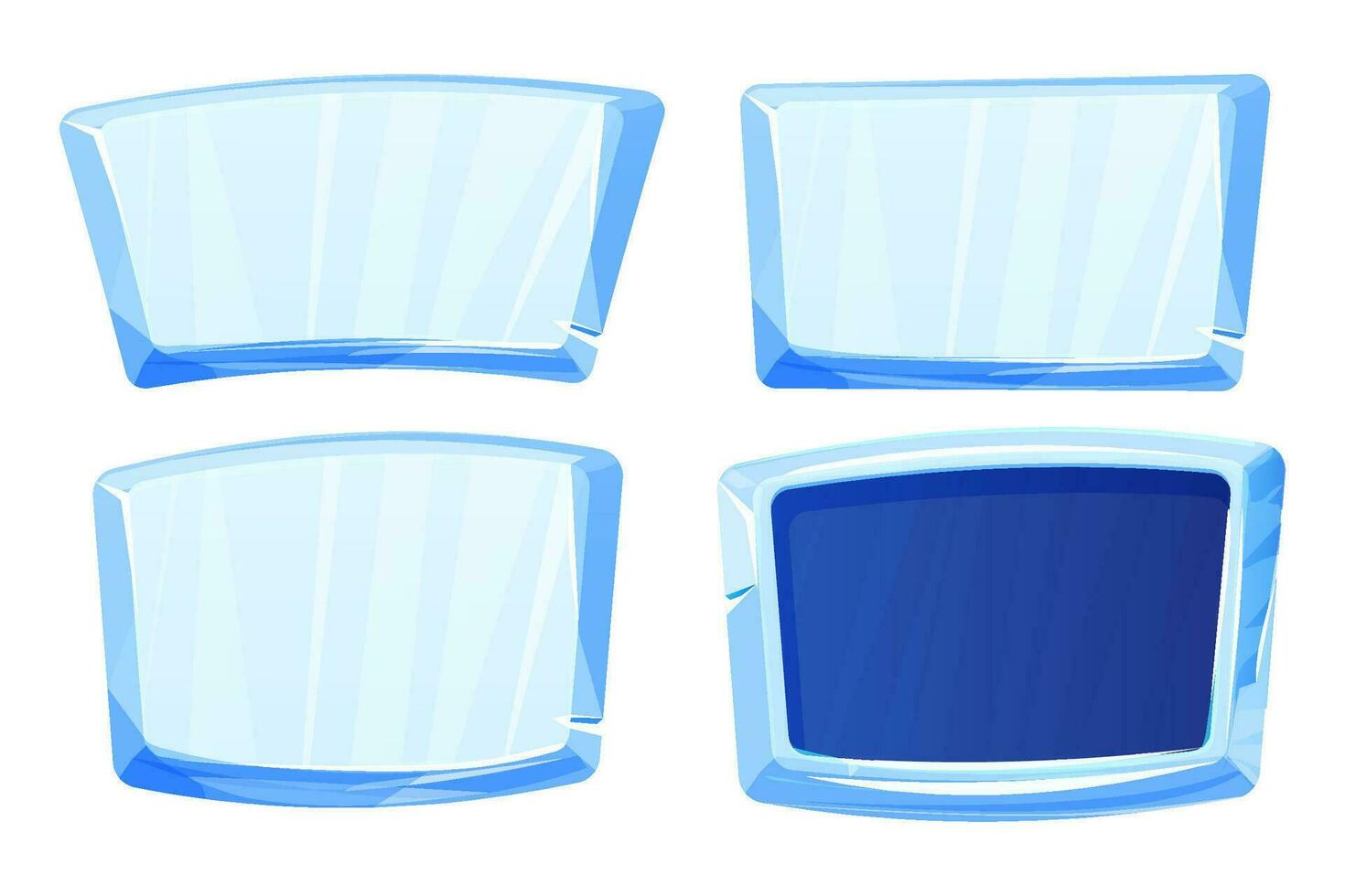 la glace bouton, congelé cadre, niveau menu dans dessin animé style isolé sur blanc Contexte. verre brillant panneau, Jeu ui élément. . vecteur illustration