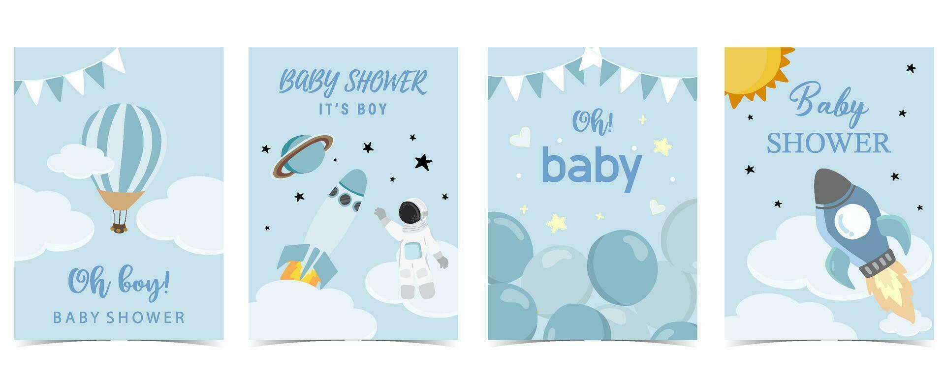 bébé douche invitation carte pour garçon avec ballon, nuage, ciel, bleu vecteur