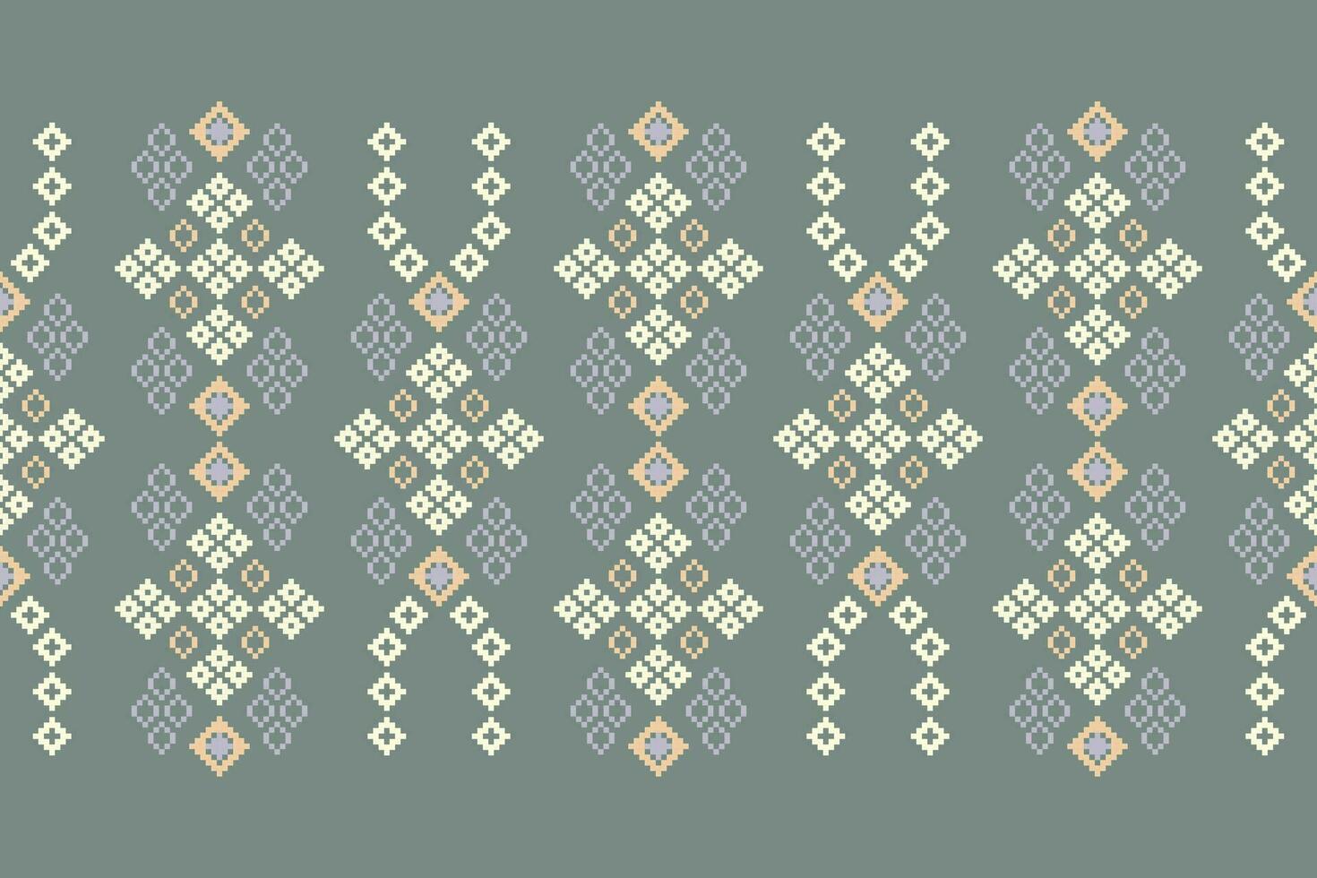 ethnique géométrique en tissu modèle traverser point.ikat broderie ethnique Oriental pixel modèle vert gris Contexte. abstrait, vecteur, illustration. texture, vêtements, cadre, décoration, motifs, soie fond d'écran. vecteur