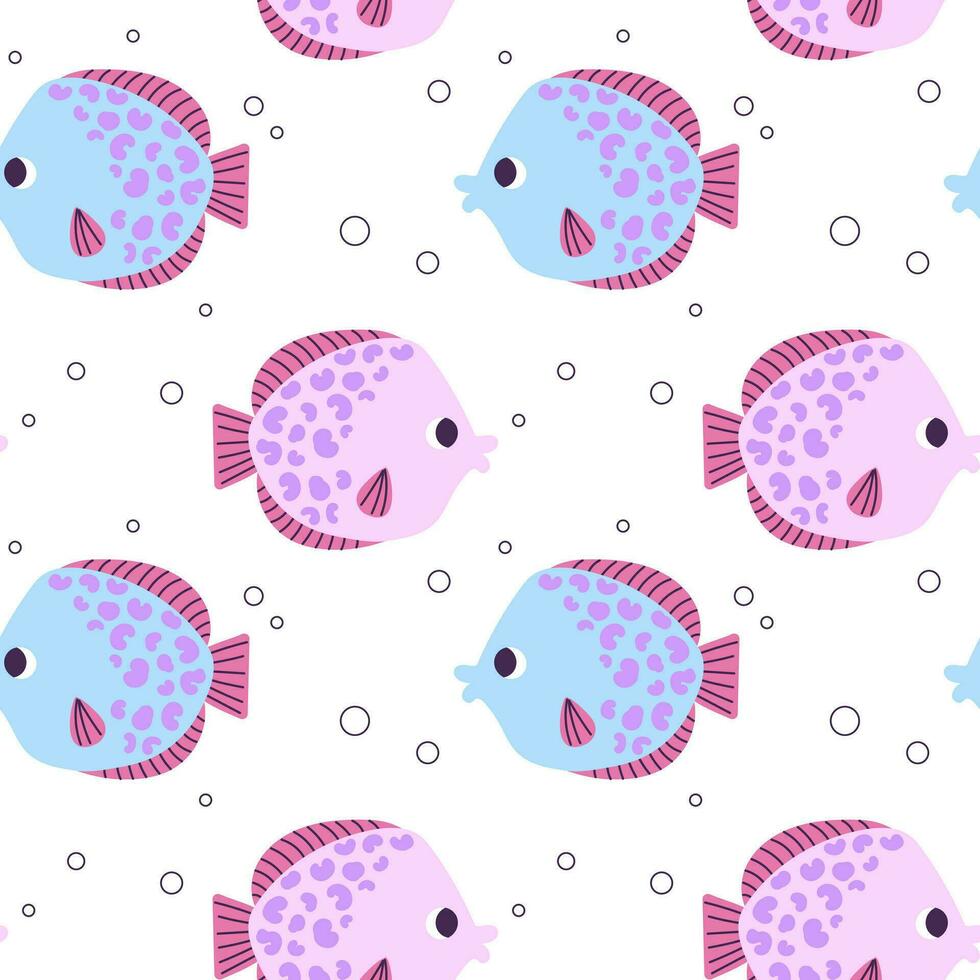 coloré sans couture modèle avec cercle océan poisson et bulles dans plat main tiré style. pour conception, textile, Contexte vecteur