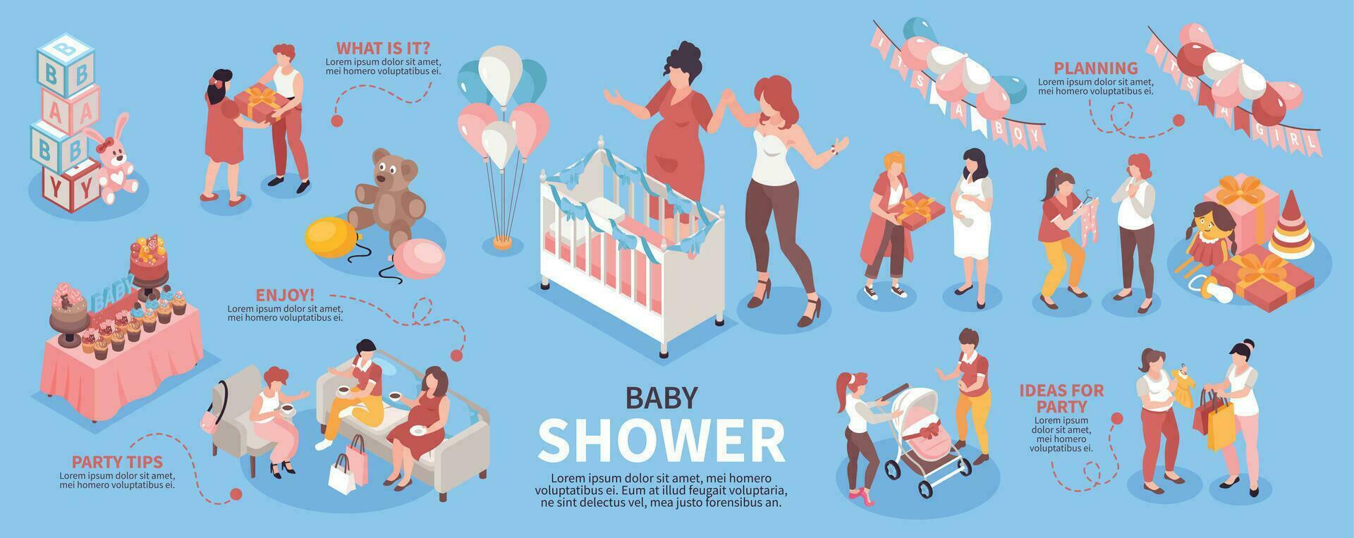 bébé douche infographie ensemble vecteur