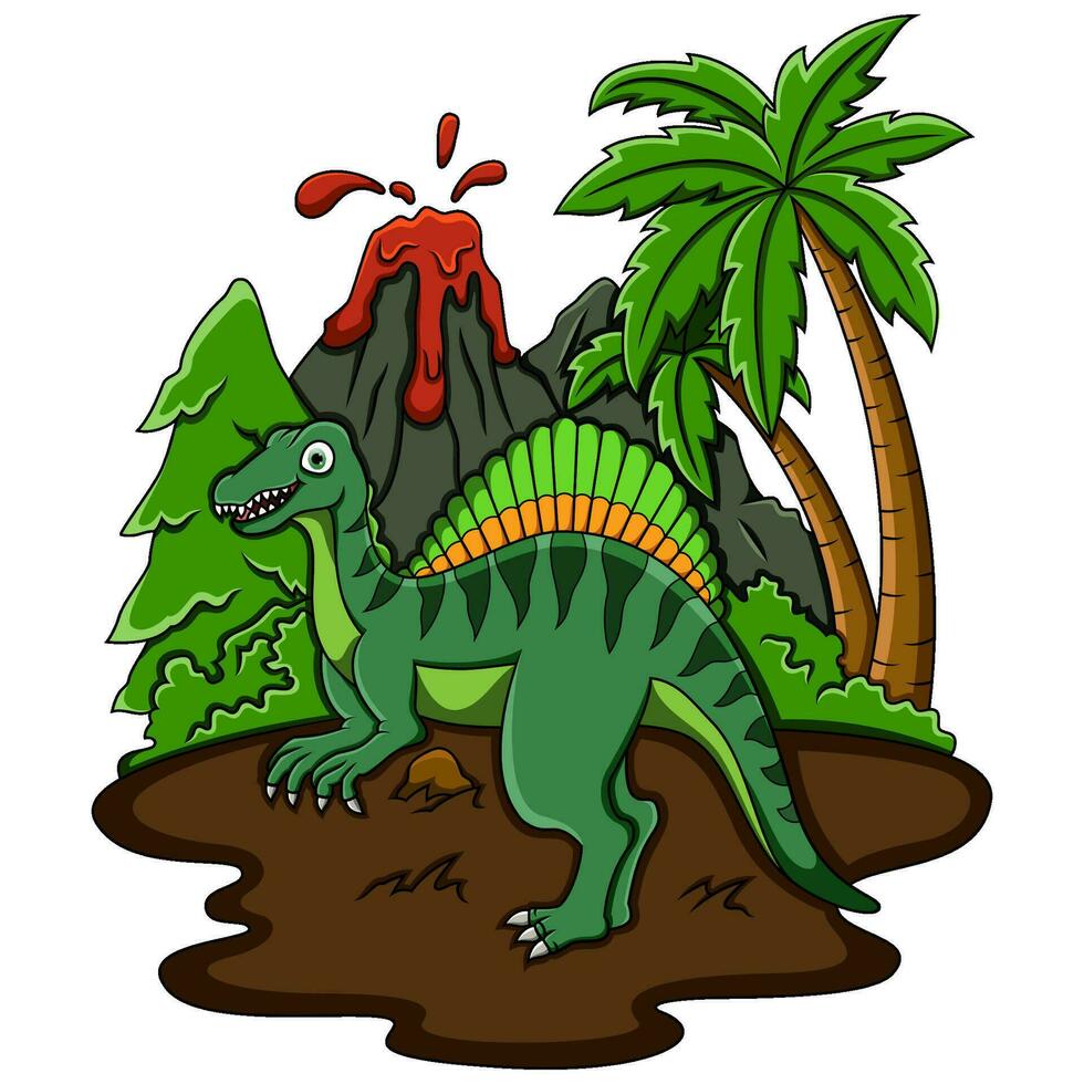 dessin animé spinosaurus dans le jungle vecteur