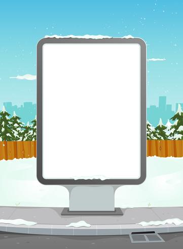 Panneau d'affichage blanc sur fond urbain d'hiver vecteur