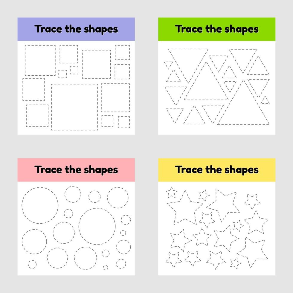 feuille de travail de traçage éducatif pour les enfants d'âge préscolaire, préscolaire et scolaire. tracer la forme géométrique. lignes en pointillé. vecteur