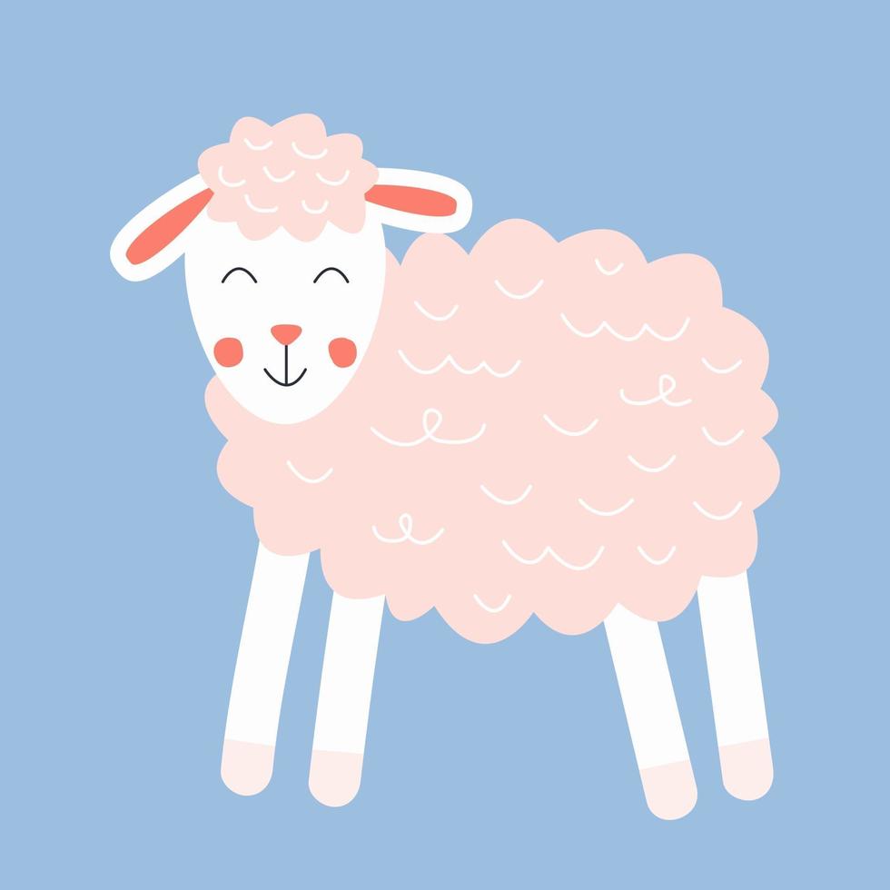 mouton rose mignon. illustration d'enfants. impression de pépinière pour t-shirts, affiches, décoration de chambre, cartes de voeux. vecteur