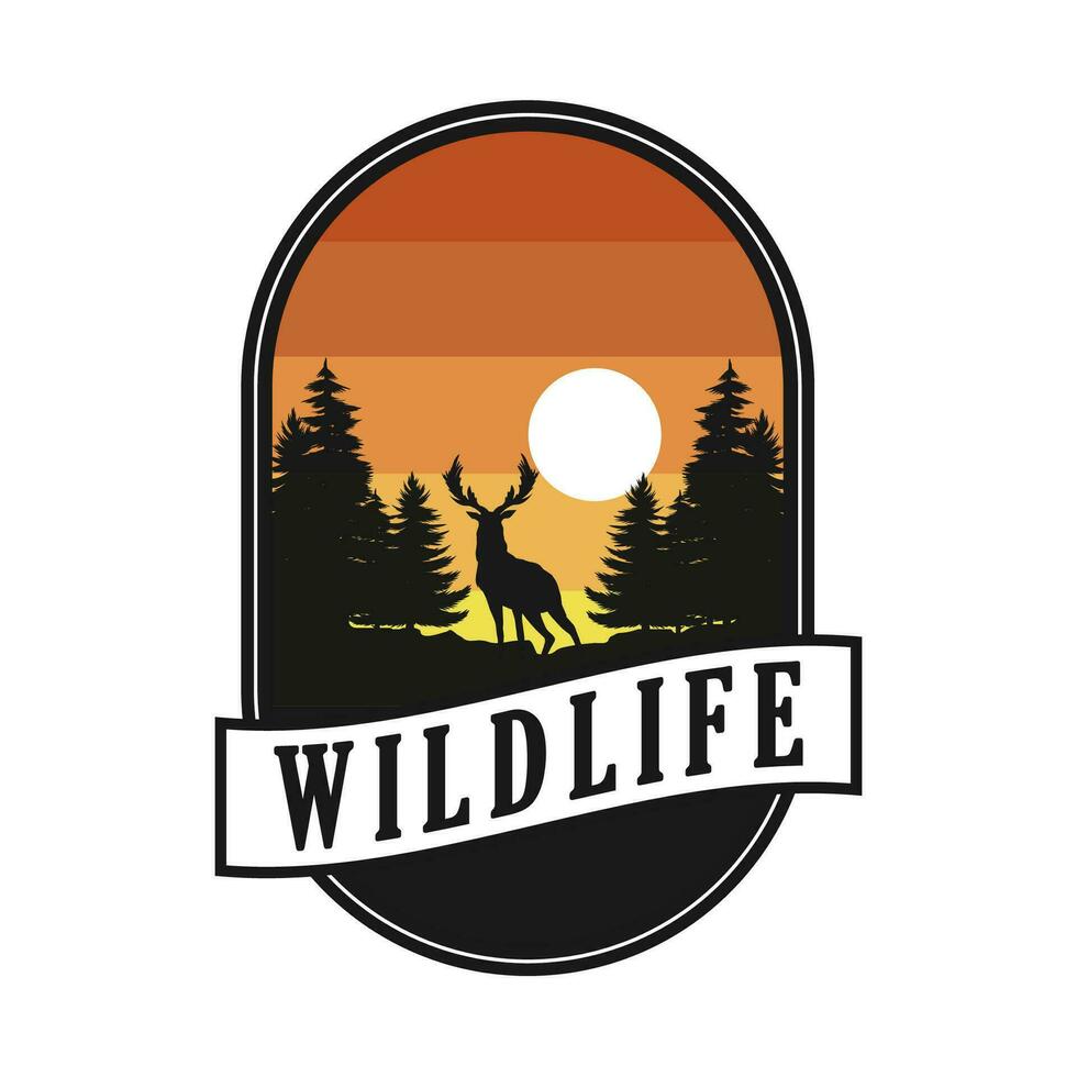 faune aventure badge avec cerf silhouette vecteur