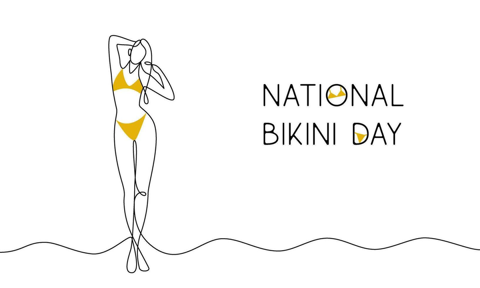 nationale bikini journée. femme dans bikini sur le plage. continu ligne illustration vecteur