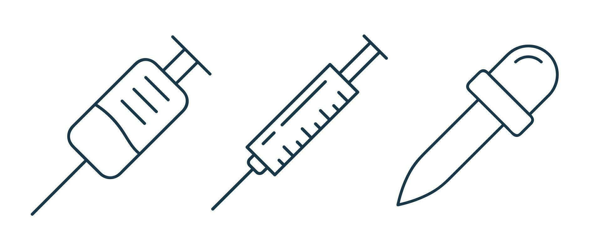 seringue injection compte-gouttes ligne icône. seringue icône, injection icône, compte-gouttes icône, médical, aiguille contour vecteur