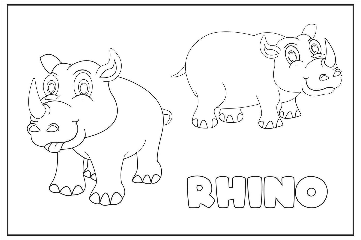 mignonne rhinocéros dessin animé personnages vecteur illustration coloration page pour les enfants coloration livre