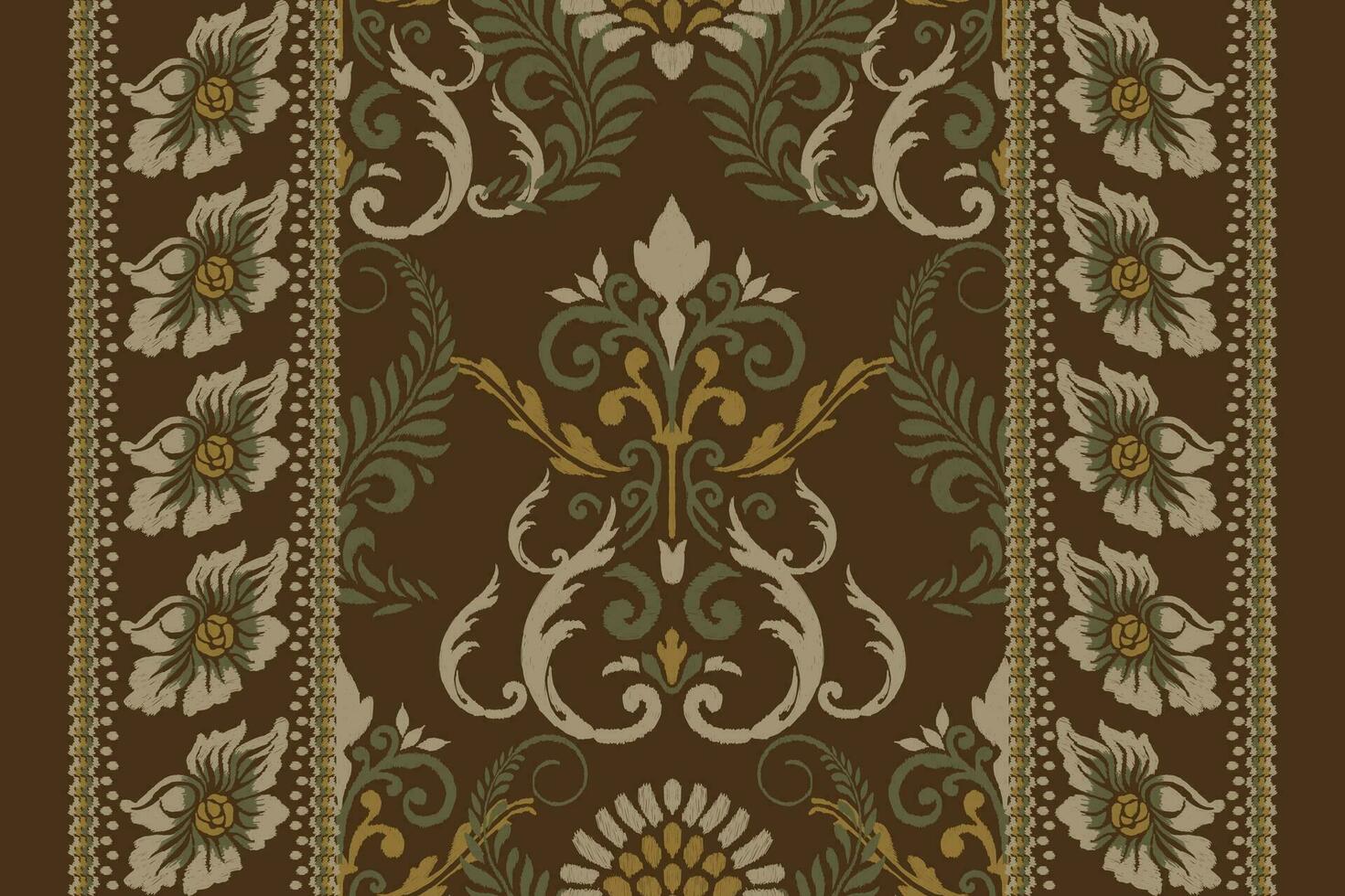 ikat floral paisley broderie sur foncé vert arrière-plan, ikat ethnique Oriental modèle traditionnel.aztèque style abstrait vecteur illustration.design pour texture, tissu, vêtements, emballage, décoration, tapis.