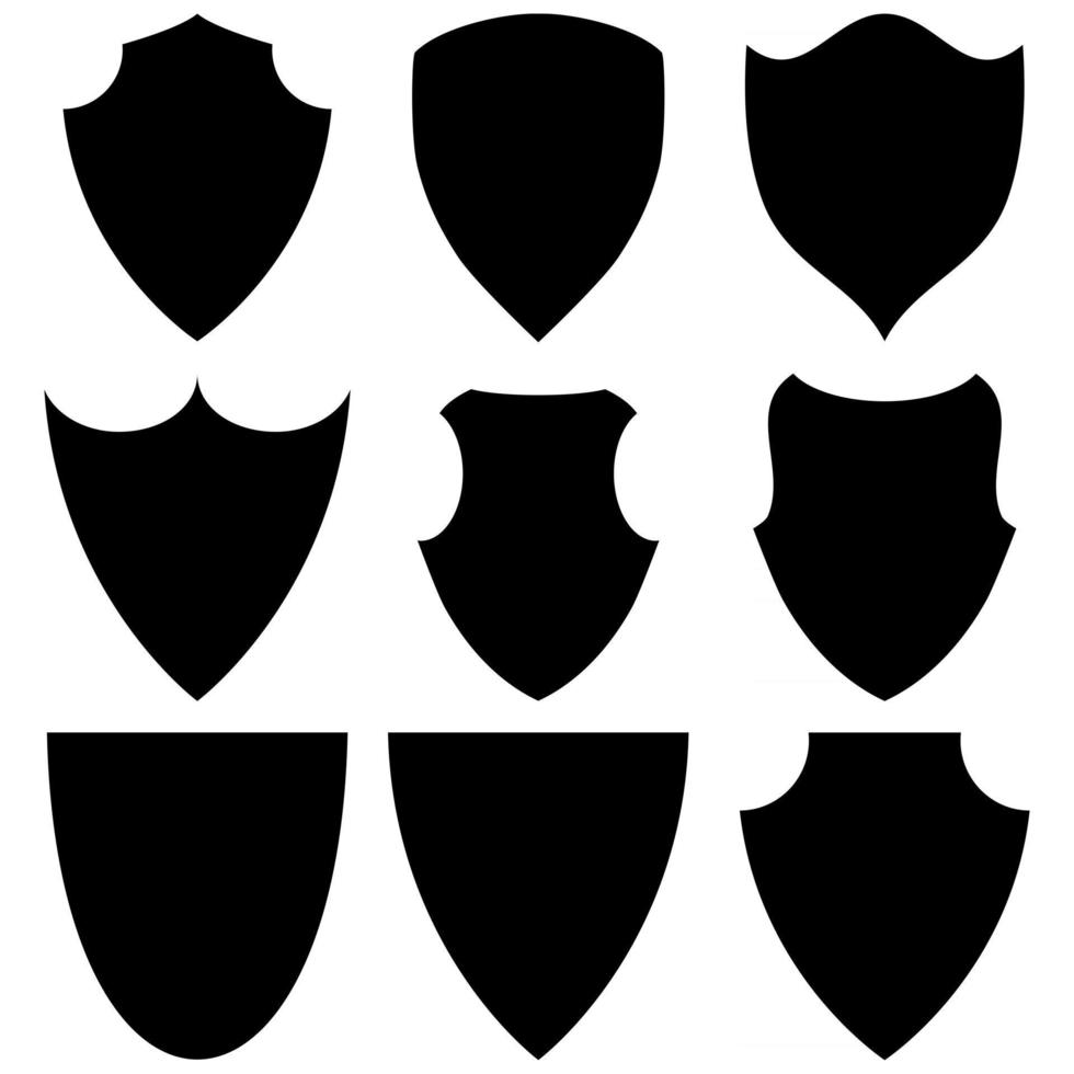 icône de bouclier dans un style plat branché. ensemble de boucliers de différentes formes. symbole conceptuel de protection, de sûreté, de sécurité et de garde pour la conception, le logo, l'application, l'interface utilisateur de votre site Web. vecteur