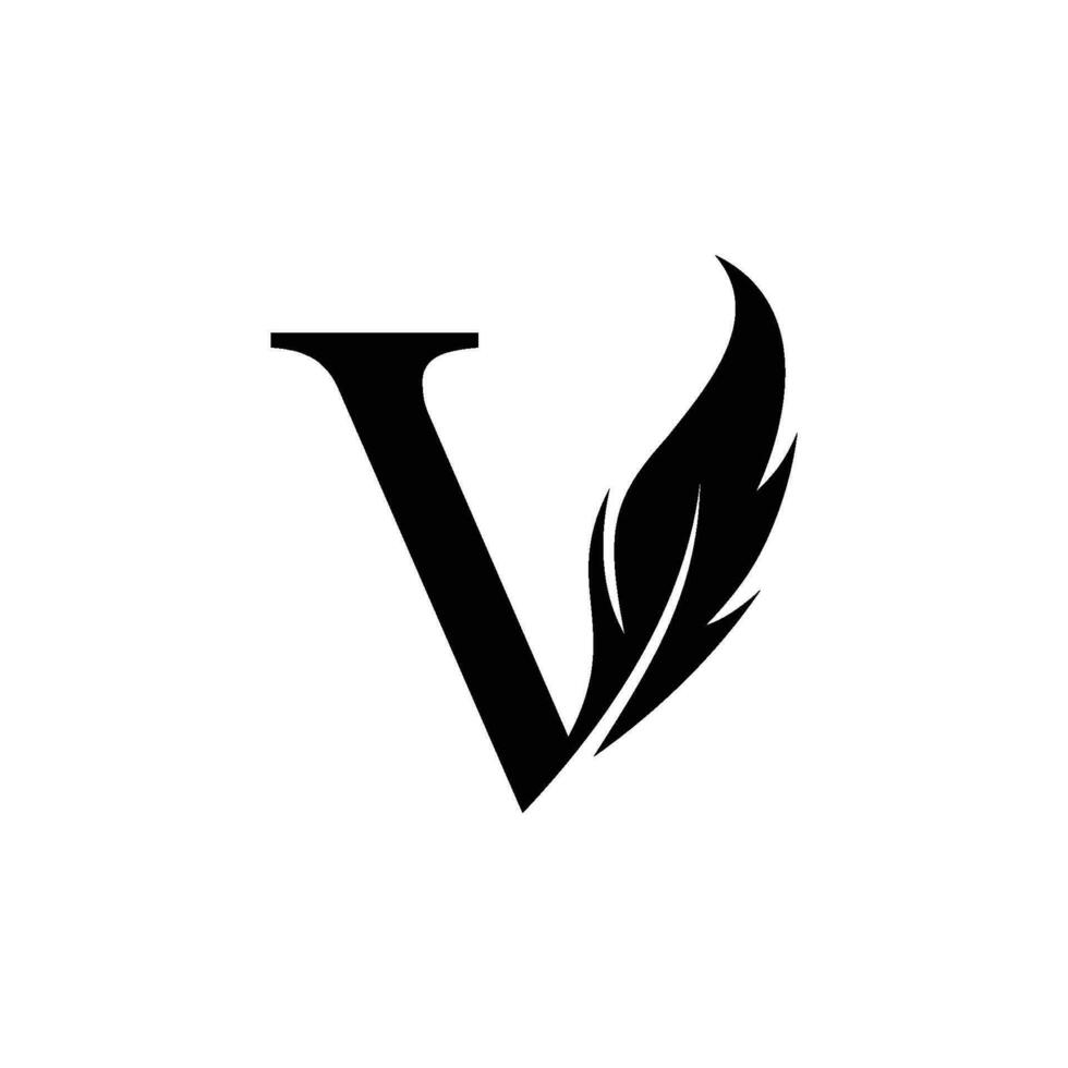 initiale lettre v logo avec plume luxe or. vecteur