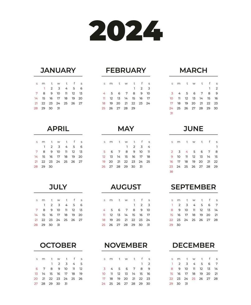 calendrier 2024 avec mignonne dragon dans dessin animé style, la semaine  départs sur dimanche, sur blanc arrière-plan, modèle, vecteur. 30712712 Art  vectoriel chez Vecteezy