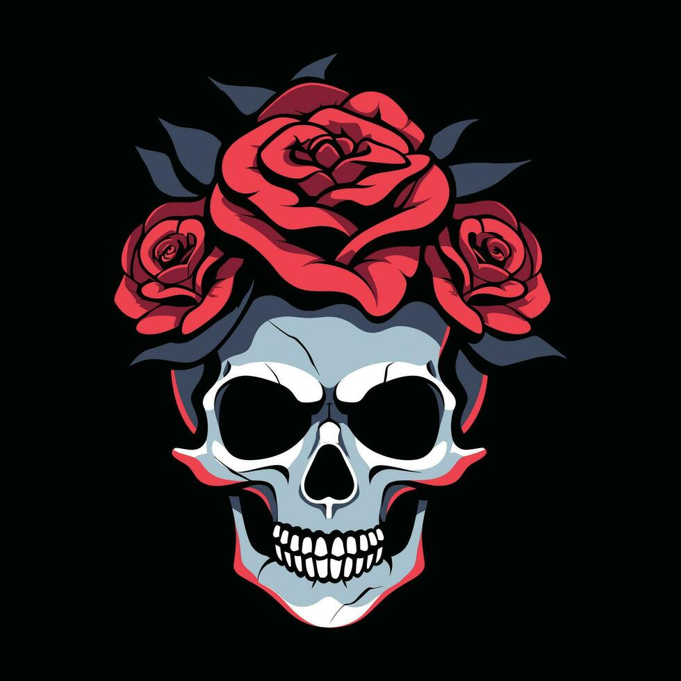 une Humain crânes avec des roses sur noir Contexte vecteur