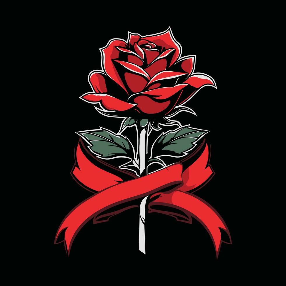 magnifique rouge Rose et ruban, ancien illustration. parfait pour t-shirts et tatouage vecteur