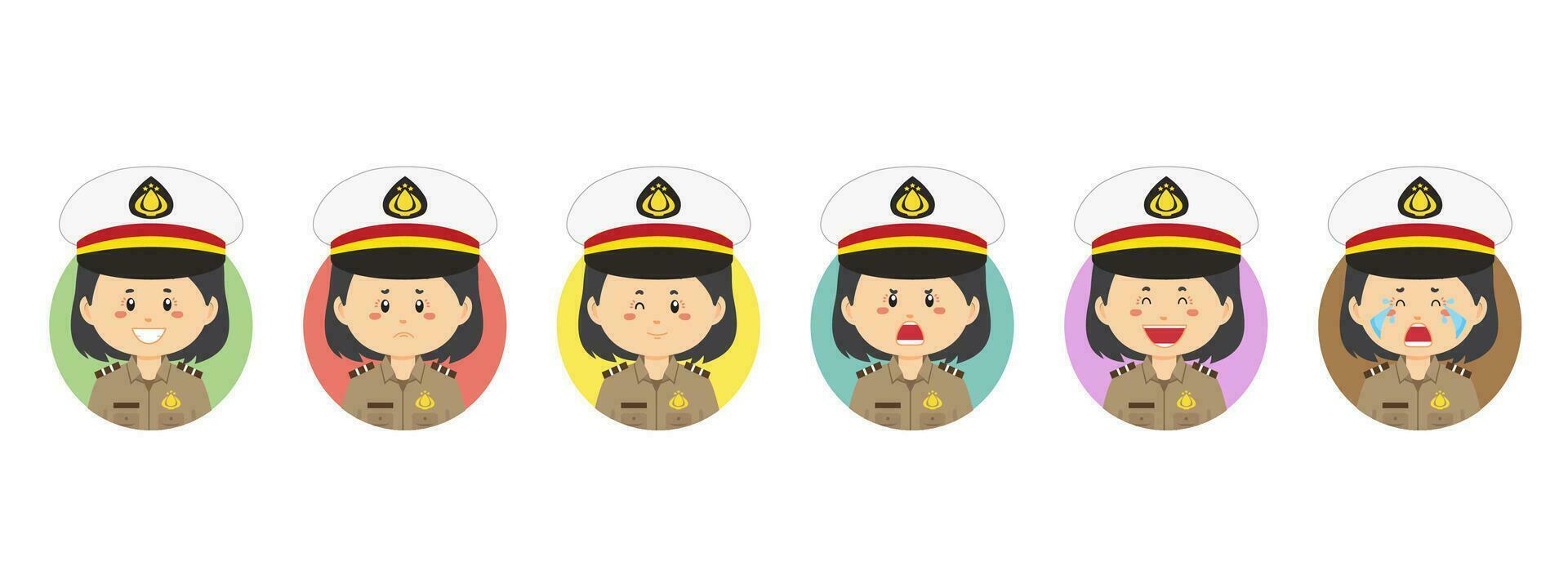indonésien police avatar avec divers expression vecteur
