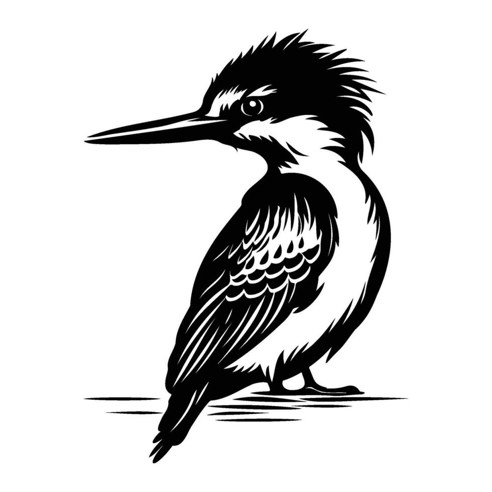 martin-pêcheur oiseau silhouette, martin-pêcheur oiseau mascotte logo, martin-pêcheur oiseau noir et blanc animal symbole conception, oiseau icône. vecteur