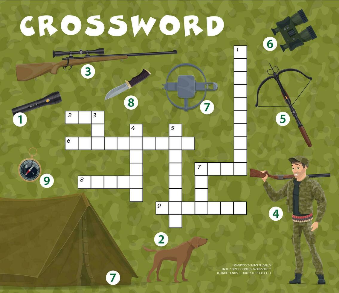 mots croisés quiz Jeu avec chasse sport équipement vecteur