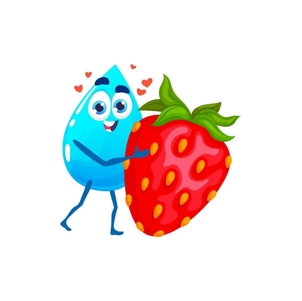 dessin animé content l'eau laissez tomber personnage avec fraise vecteur