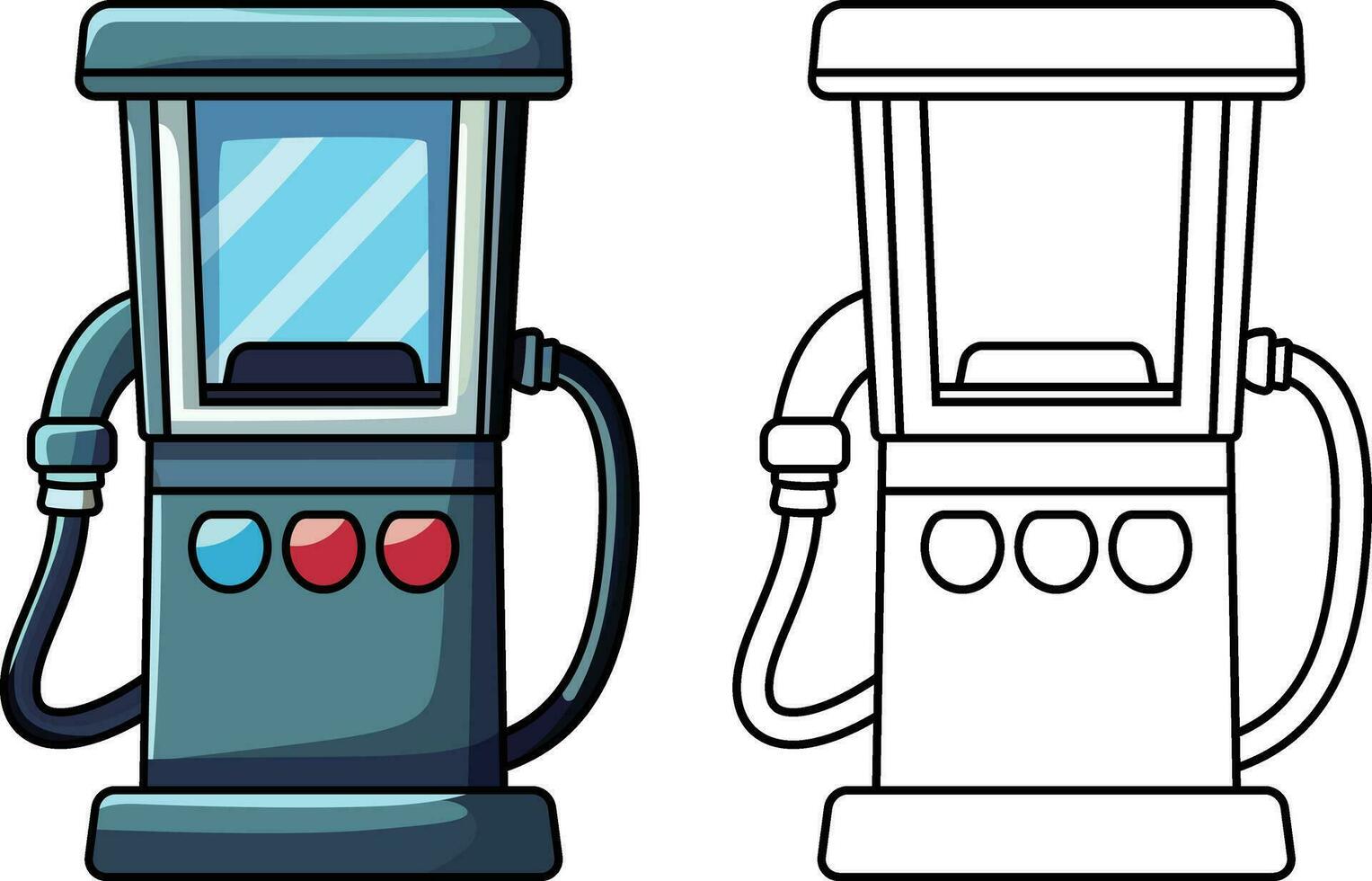 gaz station dessin animé style vecteur illustration , remplissage station , carburant station ou essence station vecteur image, coloré et noir et blanc Stock image