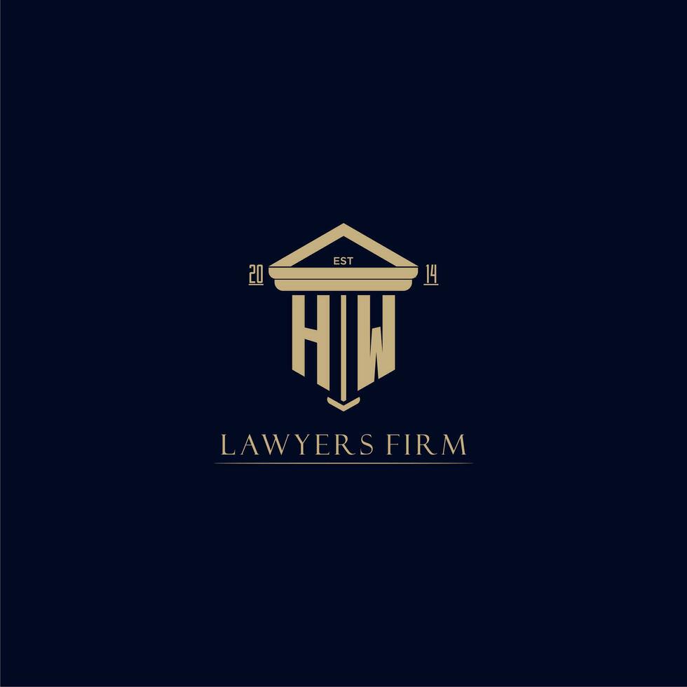 hw initiale monogramme cabinet d'avocats logo avec pilier conception vecteur