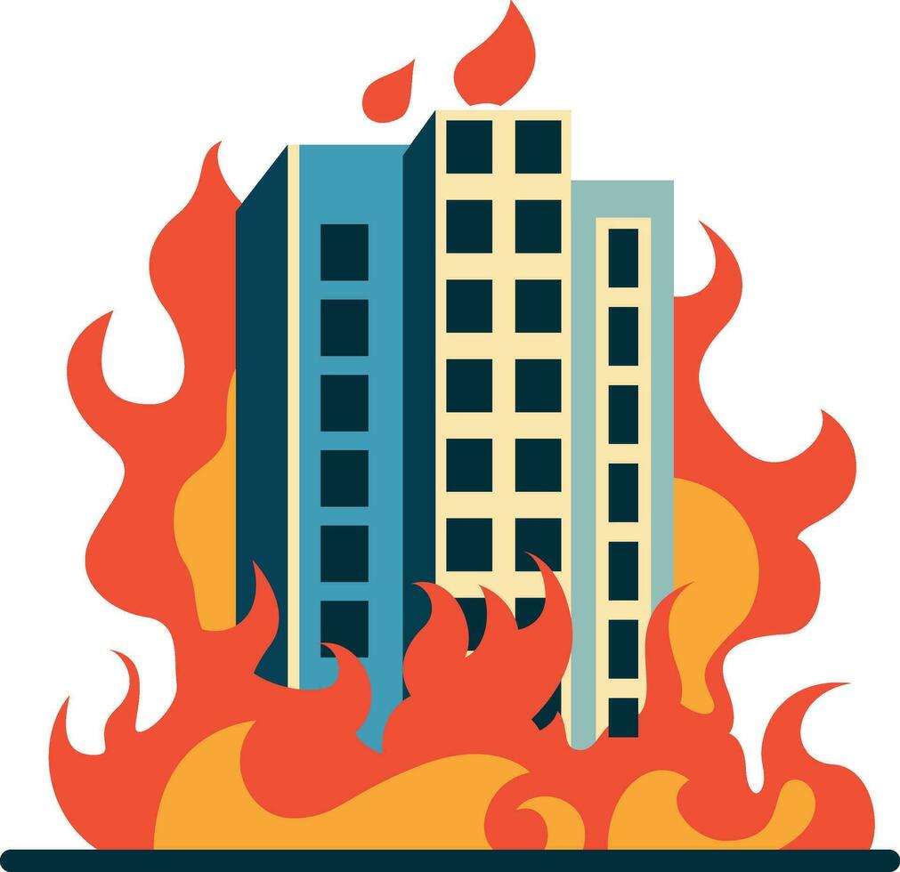 brûlant bâtiment vecteur illustration , bâtiment Feu , bâtiment structure sur Feu plat style vecteur image