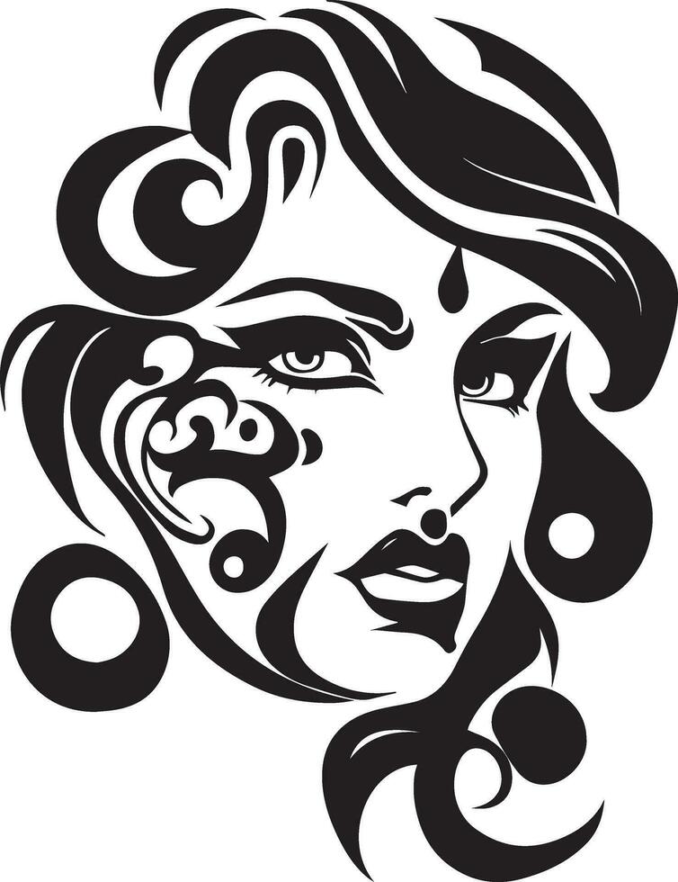 femmes visage tatouage conception illustration vecteur art